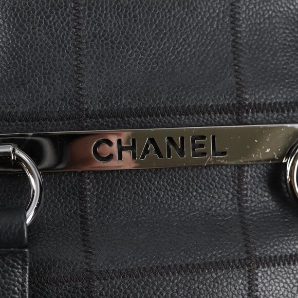 CHANEL Choco Bar Hand Bag Grained Calf Skin Black Silver gold - Picture 13 of 16